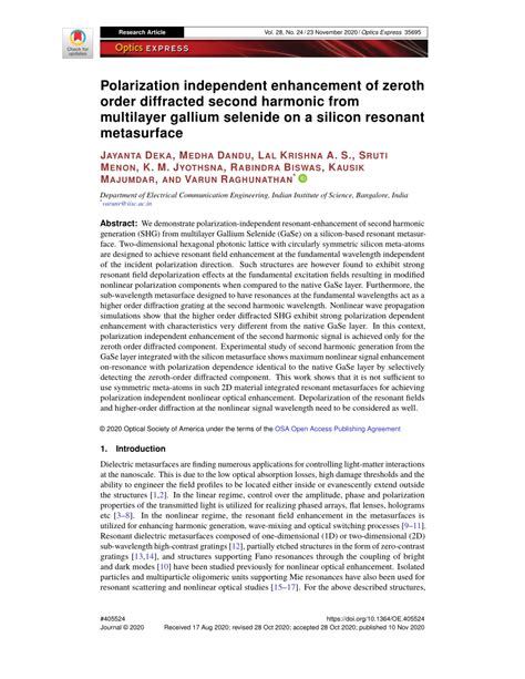 Pdf Polarization Independent Enhancement Of Zeroth Order Diffracted