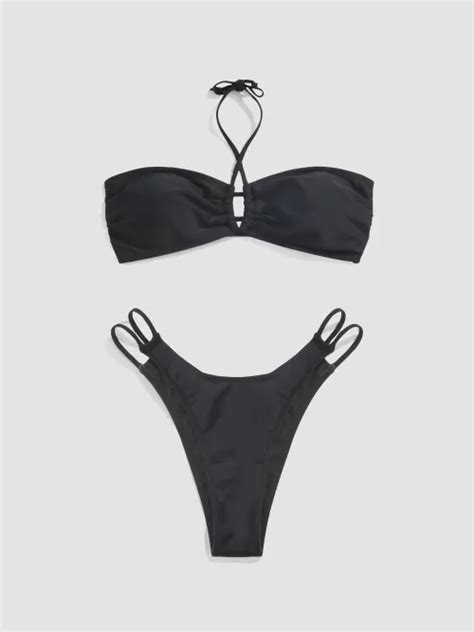 Cider Solid Halter Bikini Set ชดวายนำผหญง เซตบกนผญ ลคไปทะเล สไตลเซกซ Lazada co th