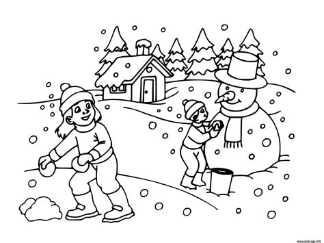 Coloriage Enfants Maison Sous La Neige En Hiver Dessin Hiver Imprimer