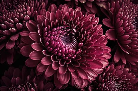 Premium Photo Burgundy Chrysanthemum Flowers Closeup Ai Generation