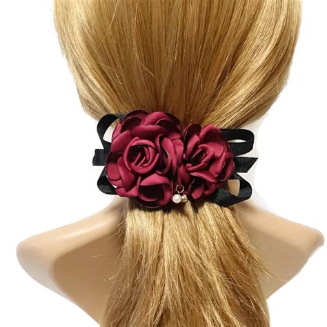 Two Rose Flowers French Hair Barrettes