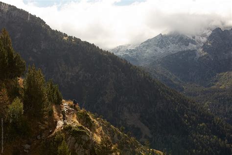 "Hikers On A Mountain Ridge Trail With A Beautiful Scenery" by Stocksy ...