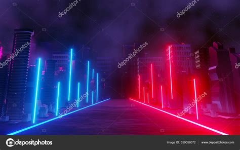 Renderizado Cyber Punk Concepto Paisaje Ciudad Noche Luz Que Brilla