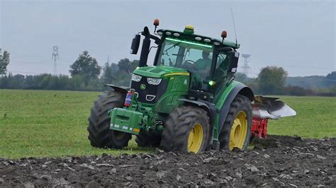 Ploughing W John Deere 6215R 6 Furrow KUHN Multi Leader YouTube