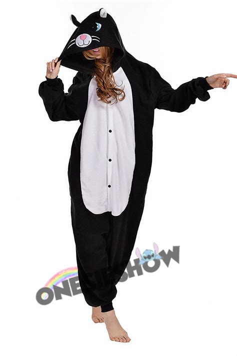 Black Cat Kigurumi Onesie Pajamas Polar Fleece Animal Unisex Costumes