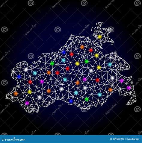 Vector Network Mesh Map Of Mecklenburg Vorpommern State With Glare