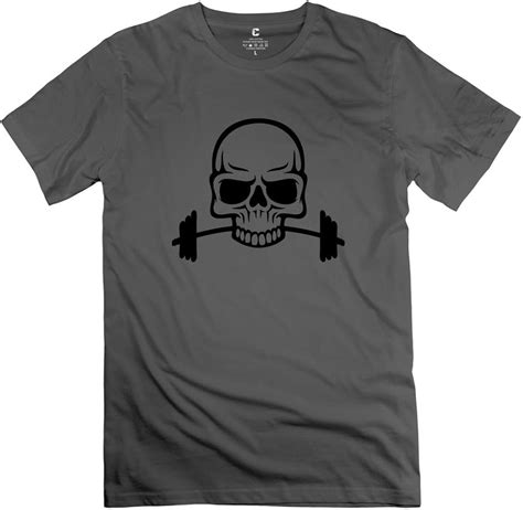 Mens Crew Neck Barbell Skull T Shirt Xxl Deepheather