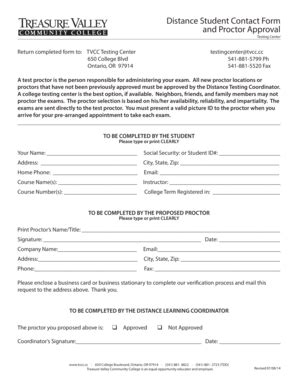 Fillable Online Proctor Approval Form Treasure Valley Community