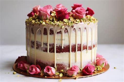 Premium Photo Raspberry Pistachio Rosewater Cake