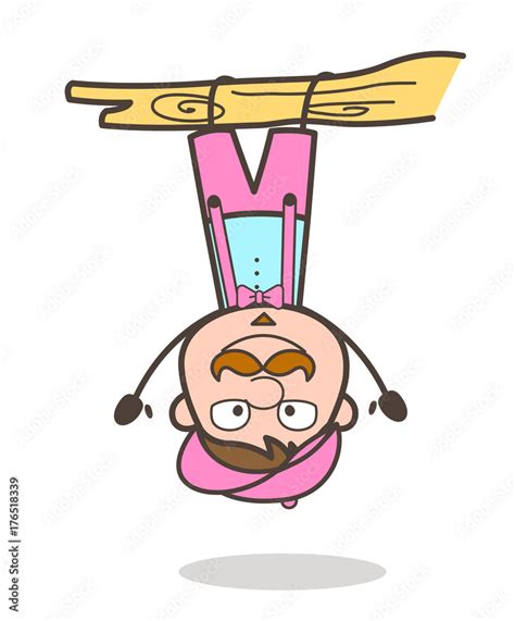 Funny Man Hanging Upside Down Vector Illustration Stock Vector Adobe