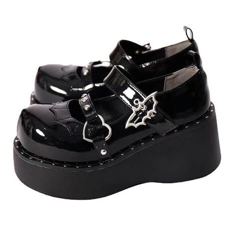 Punk Goth Bat Love Heart Buckle Platform Lolita Mary Janes Shoes Punk