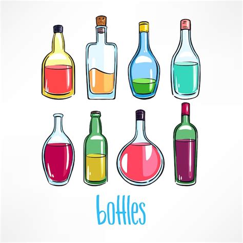 Conjunto De Diferentes Garrafas Bebidas Coloridas Ilustra O