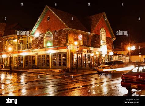 Charming Shops At Night Bar Harbor Maine Usa Stock Photo Alamy