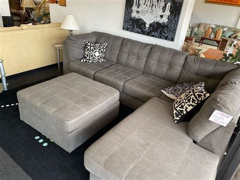 Grey Ashley Furniture L Sectional with Ottoman. In excellent condition ...