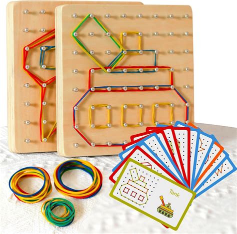 Paquete De 2 Juguetes Montessori De Geoboard De Madera Manipuladores