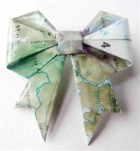 Vintage Map Origami Bow Brooch By Matin Lapin Origami Bow Unique