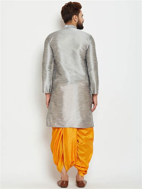 Silver Plain Raw Silk Men Kurtas Royal Kurta 2762208