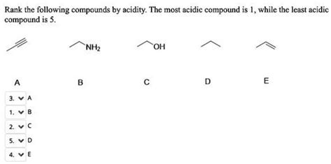 Solved Rank Thc Following Compounds By Acidity The Most Acidic Compound Is 1 Whilc The Least