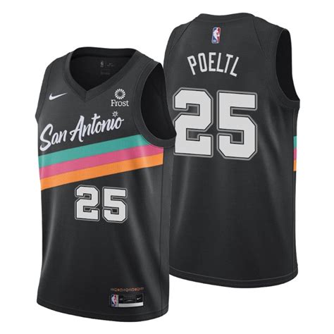 Maillot Basket 2020 21 San Antonio Spurs 25 Jakob Poeltl Noir City