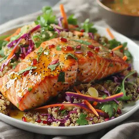 Maple Mustard Glazed Salmon With Crispy Quinoa Salad