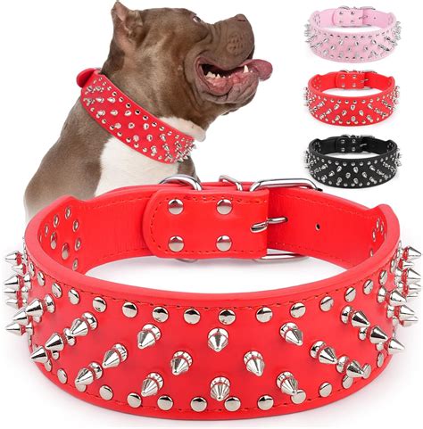 Epesiri Collar De Perro Ajustable Con Pinchos Anchos Remaches De