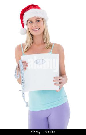 Festive Fit Blonde Showing Scales Stock Photo Alamy