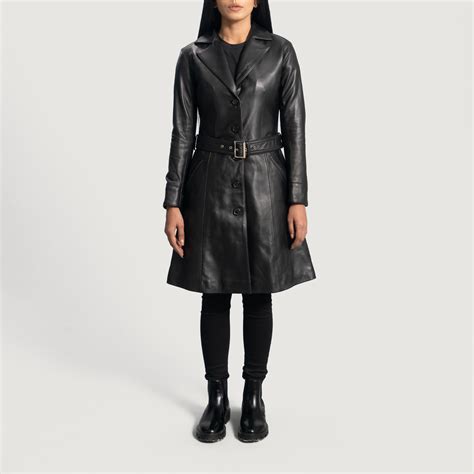 Women S Moonlight Black Leather Trench Coat