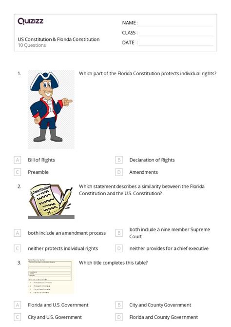 50 The Constitution Amendments Worksheets For 8th Grade On Quizizz