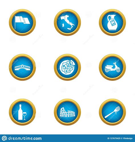 Euro Municipal Icons Set Flat Style Stock Vector Illustration Of