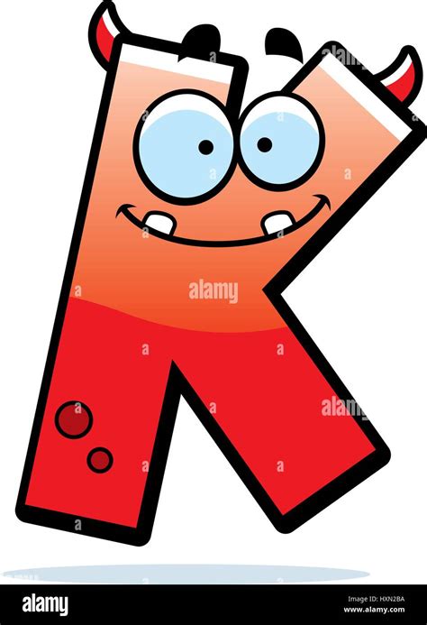 A Cartoon Illustration Of A Letter K Monster Smiling And Happy Stock