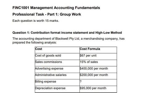 Solved FINC 1001 Management Accounting Fundamentals Chegg