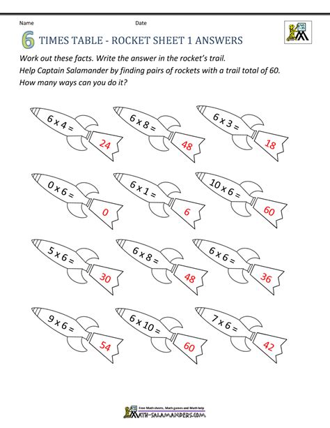 6 Times Tables Worksheets