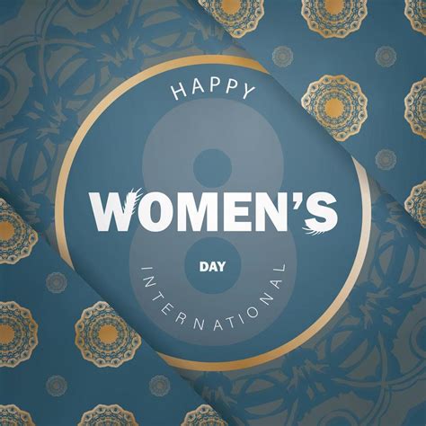 Greeting Card 8 March International Womens Day In Blue With Luxury Gold