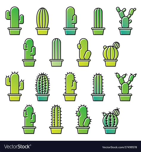 Cactus Icons Set Royalty Free Vector Image Vectorstock