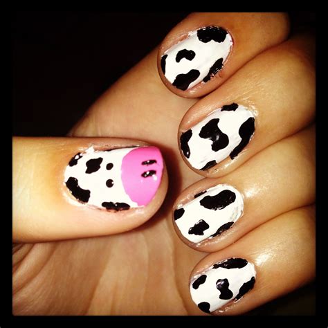 My Try At Cow Print Nails Cow Nails Fake Nails Summer Toe Nails