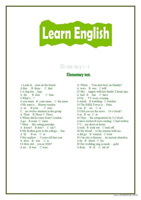 Placement Test English Esl Worksheets Pdf And Doc