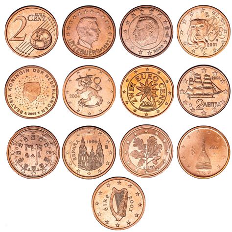 12 Different Euro Countries 2 Cent Coins 12