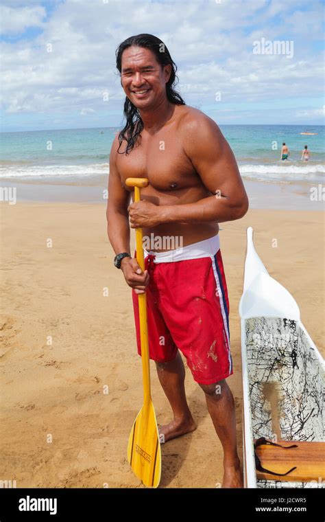 Outrigger Canoe Tour Guide At Wailea Beach On Maui Stock Photo Alamy