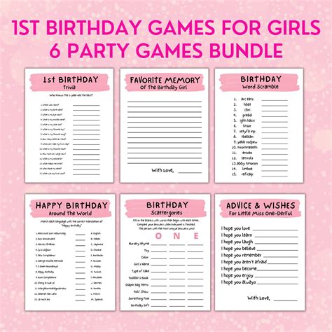 First Birthday Party Games for Girls Printable Party Games Bundle 1st ...