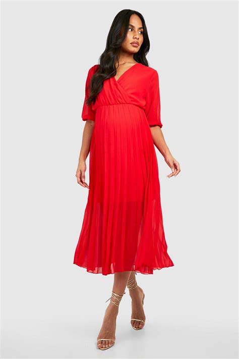 Dresses Maternity Pleated Wrap Midi Dress Boohoo