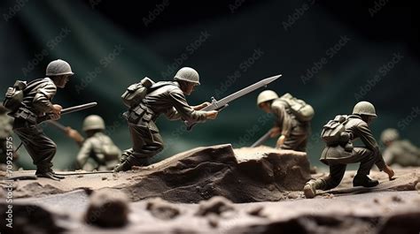 A detailed diorama depicts soldiers in action during a historic battle ...