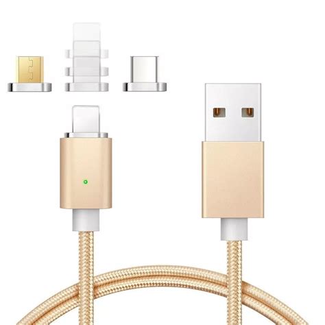 Cabo Magnético Carregador 3 Em 1 Micro USB Android Iphone Type C 1m