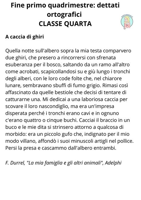 Dettati Ortografici Scuola Primaria Divisi Per Classe Fine Primo