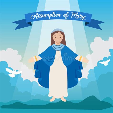 Assumption Of Mary Vector Illustration Of Mary For The Assumption Of Mary Day Greeting In Flat