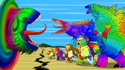 Bloop Rainbow Radiation Vs Team Godzilla And Kong Dinosaurs Sharkzilla