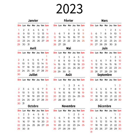 Modèle De Calendrier Français Du Nouvel An 2023 Minimaliste Png 2023