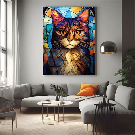 Stained Glass Art, Cat Glass Wall Hanging, Cat Glass Art, Cute Animals ...