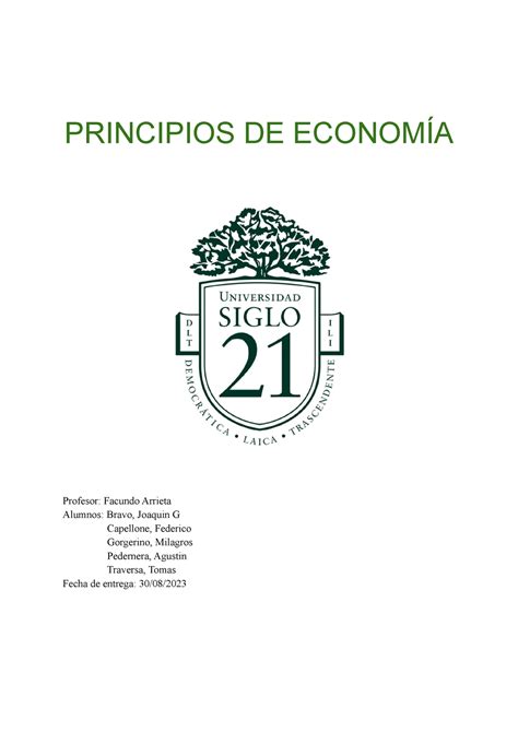 Tp Principio De Economia Principios De Econom A Profesor Facundo