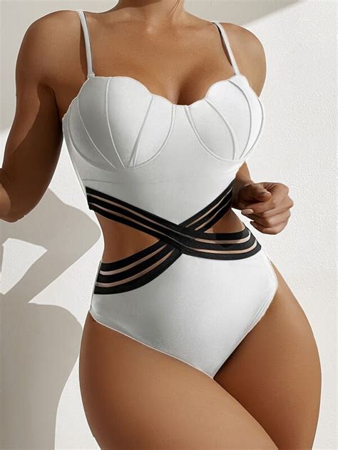 Scallop Trim Cut Out Push Up One Piece Swimsuit Shein Usa