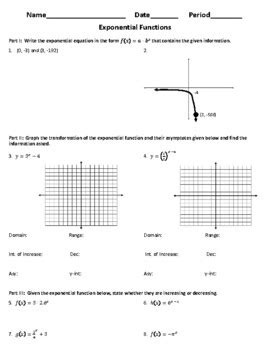 Precalculus Worksheet Exponential Functions By My Geometry World